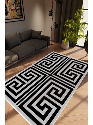 10 Post Online Salon Halısı Modern Geometrik Gri Siyah Kaydırmaz Kesme Yıkanabilir Ince Halı Tüysüz Kilim