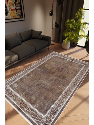 10 Post Online Salon Halısı Modern Çizgili Kahverengi Kaydırmaz Kesme Yıkanabilir Ince Halı Tüysüz Kilim