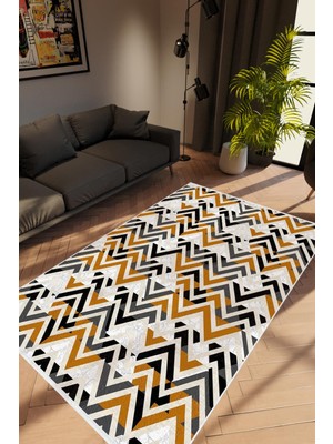 Salon Halısı Modern Geometrik Kahverengi Kaydırmaz Kesme Yıkanabilir Ince Halı Tüysüz Kilim