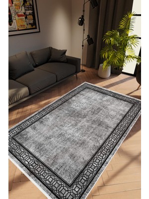 Salon Halısı Modern Çizgili Gri Kaydırmaz Kesme Yıkanabilir Ince Halı Tüysüz Kilim