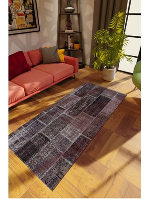 Modern Patchwork Kahverengi Dijital Baskı Halı Kaydırmaz Ince Yıkanabilir