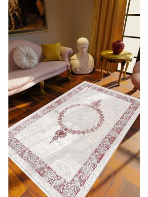 Salon Halısı Salon Halısı Eskitme Bordo Krem Kaydırmaz Kesme Yıkanabilir Ince Halı Tüysüz Kilim