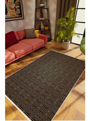 Otantik Eskitme Kahverengi Gold Kaydırmaz Kesme Yıkanabilir Ince Halı