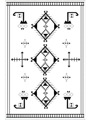 Modern Geometrik Beyaz Siyah Kaydırmaz Kesme Yıkanabilir Ince Halı