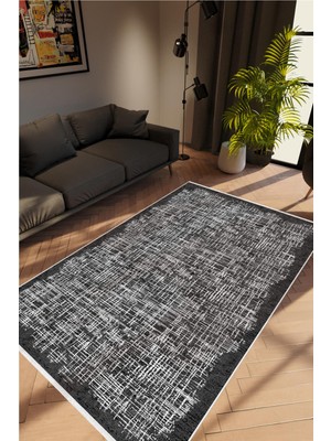 Doku Eskitme Siyah Kaydırmaz Kesme Yıkanabilir Ince Halı