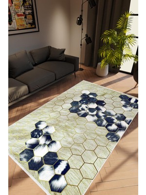 Modern Geometrik Lacivert Kahverengi Mavi Kaydırmaz Kesme Yıkanabilir Ince Halı