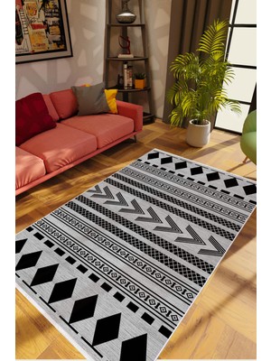 Otantik Eskitme Gri Siyah Kaydırmaz Kesme Yıkanabilir Ince Halı