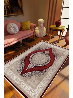 Klasik Eskitme Bordo Vizon Kaydırmaz Kesme Yıkanabilir Ince Halı