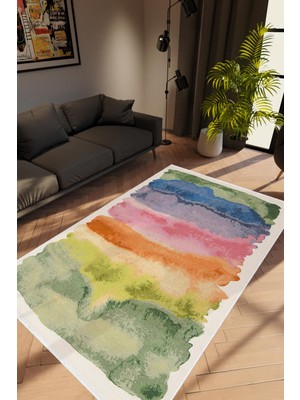 Pastel Modern Yeşil Kaydırmaz Kesme Yıkanabilir Ince Halı