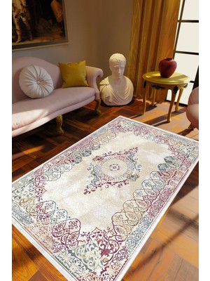 10 Post Online Klasik Pembe Kaydırmaz Kesme Yıkanabilir Ince Halı