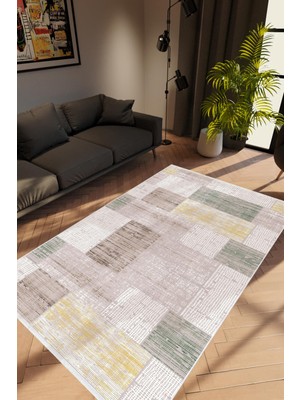 Modern Patchwork Gri Kaydırmaz Kesme Yıkanabilir Ince Halı