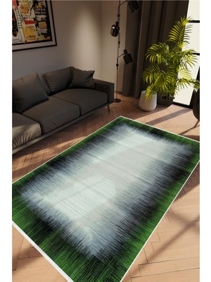 Doku Eskitme Yeşil Siyah Beyaz Kaydırmaz Kesme Yıkanabilir Ince Halı