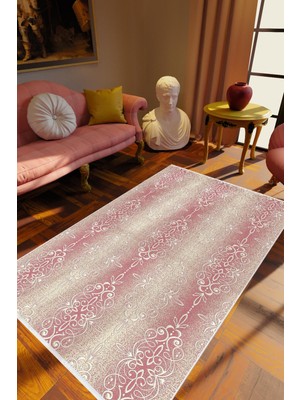 Klasik Bordo Ekru Kahverengi Kaydırmaz Kesme Yıkanabilir Ince Halı