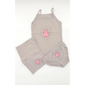 Kız Çocuk Şirin Kedi Baskı Atlet Külot Boxer Takımı