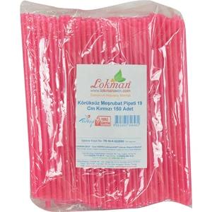 Lokmanavm Körüksüz Pipet Ayran Kola Meşrubat Pipeti 19 cm Kırmızı 150 Adet Paket