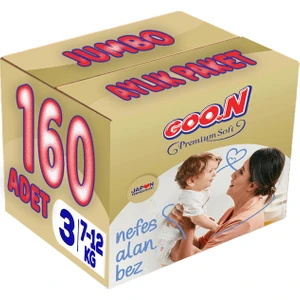 Goon Premium Soft Bebek Bezi Beden:3 (7-12 kg) Midi 160 Adet Jumbo Aylık Paket