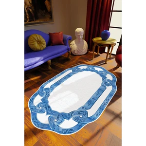 Salon Halısı Klasik Modern Mavi Beyaz Kaydırmaz Kesme Yıkanabilir Ince Halı Tüysüz Kilim