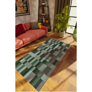 Modern Patchwork Yeşil Dijital Baskı Halı Kaydırmaz Ince Yıkanabilir