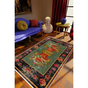Salon Halısı Eskitme Retro Yeşil Kaydırmaz Kesme Yıkanabilir Ince Halı Tüysüz Kilim