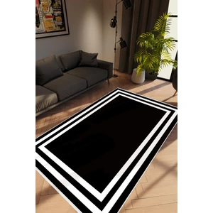 Salon Halısı Modern Çizgili Siyah Beyaz Kaydırmaz Kesme Yıkanabilir Ince Halı Tüysüz Kilim