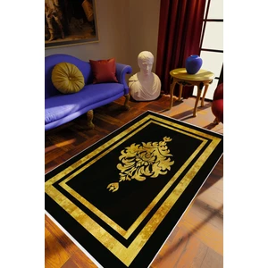 Salon Halısı Klasik Eskitme Altın Gold Siyah Kaydırmaz Kesme Yıkanabilir Ince Halı Tüysüz Kilim