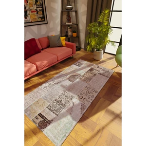 10 Post Online Modern Patchwork Kahverengi Dijital Baskı Halı Kaydırmaz Ince Yıkanabilir