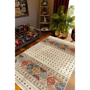 Kilim Desenli Otantik Eskitme Bej Kaydırmaz Kesme Yıkanabilir Ince Halı
