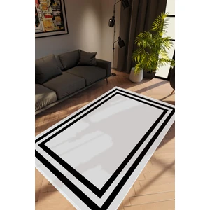 Salon Halısı Modern Çizgili Gri Siyah Kaydırmaz Kesme Yıkanabilir Ince Halı Tüysüz Kilim