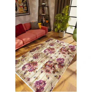 Salon Halısı Figürlü Çiçekli Bej Gülkkurusu Kaydırmaz Kesme Yıkanabilir Ince Halı Tüysüz Kilim