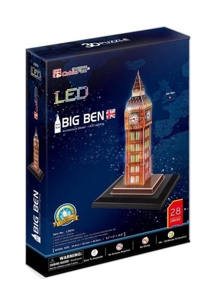 Cubic Fun, Big Ben Saat Kulesi - LED Işıklı 28 Parça, 3 Boyutlu Puzzle