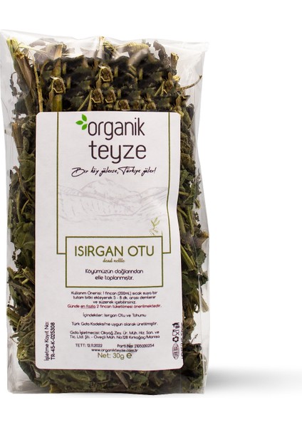 Organik Teyze Sevinç Teyze Isırgan Otu, Dızlağan, Ağdalak, Dalagan, Isırgı, Dead Nettle, Urtica Dioica 30 G.