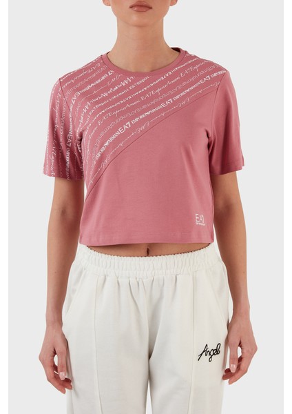 Pamuklu Baskılı Bisiklet Yaka Crop T Shirt Bayan T Shirt 3LTT11 Tjaqz 1413