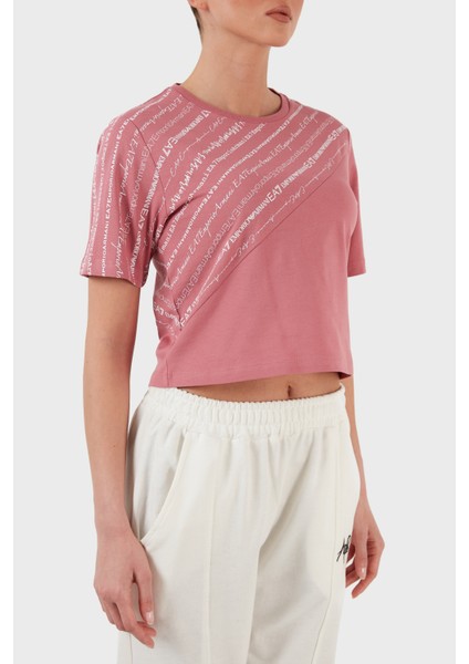 Pamuklu Baskılı Bisiklet Yaka Crop T Shirt Bayan T Shirt 3LTT11 Tjaqz 1413 modelleri