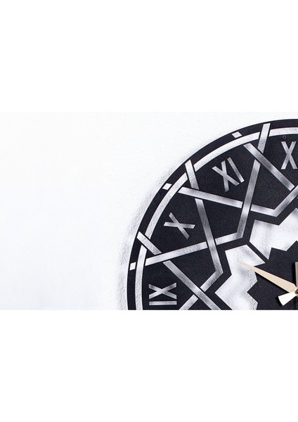 Gowpenart Dolgulu Yıldızlı Metal Siyah Duvar Saati 1,5 mm Kalınlık