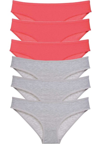 6 Adet Süper Eko Set Likralı Kadın Slip Külot Fuşya Gri