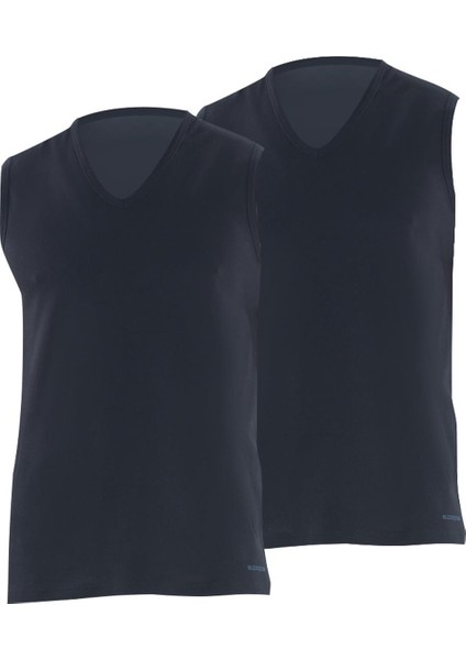 Erkek Loose Fit 2'li V Yaka Siyah Sıfır Kol Atlet 9227 Blackspade