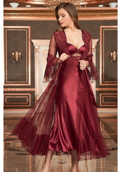 BARİNA 8690 BAYAN BORDO SATEN UZUN 6 LI SET