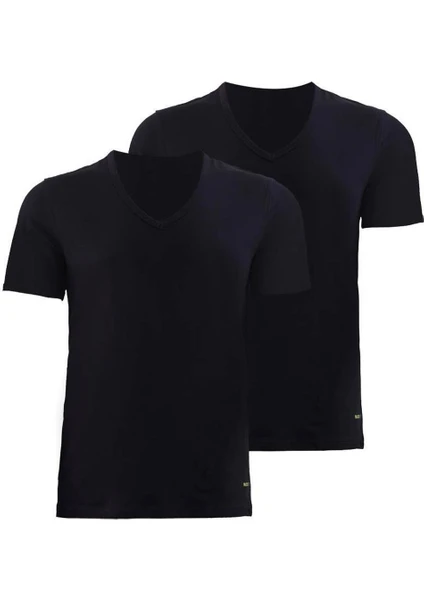 Erkek Tender Cotton 2'li V Yaka Siyah T-Shirt 9671 Blackspade