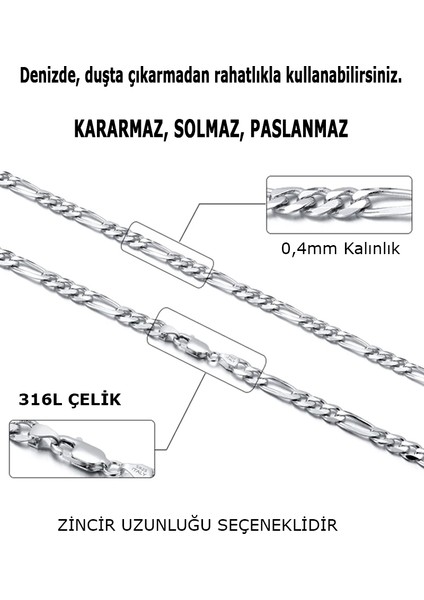 Italyan Figaro Model 316L Titanyum Çelik Zincir Erkek Kolye