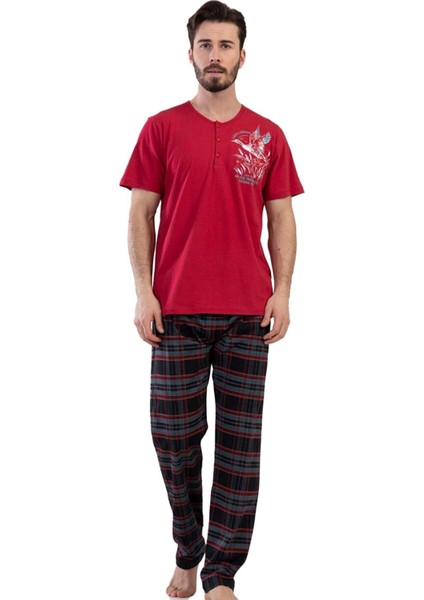 111396-0568 Erkek Kısa Kol Bordo Pijama Takımı