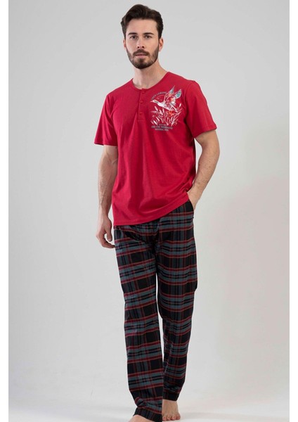 111396-0568 Erkek Kısa Kol Bordo Pijama Takımı