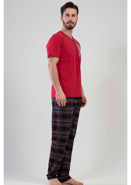 111396-0568 Erkek Kısa Kol Bordo Pijama Takımı