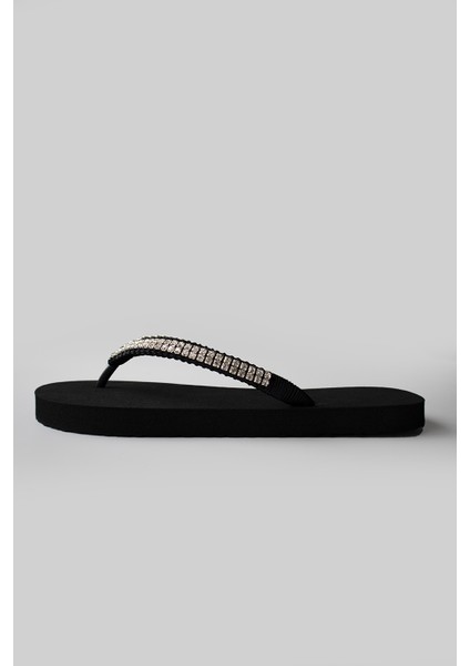 Bermody Kadın Gümüş Sıra Taşlı Rahat Parmak Arası Siyah Plaj Terliği Flipflops modelleri