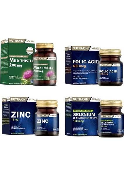Milk Thistle 60 Tablet+Selenyum 100 Tablet+Folik Asit 100 Tablet+Çinko 100 Tablet
