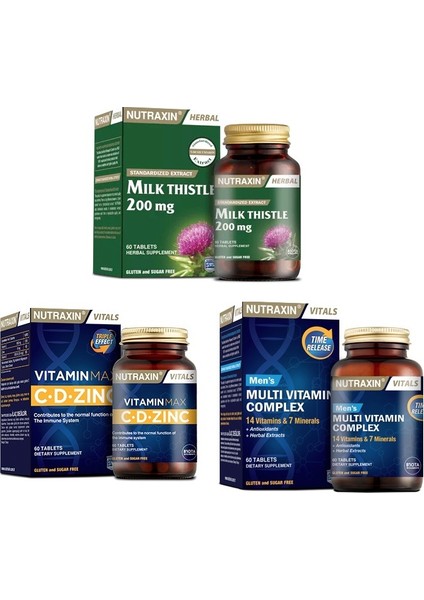 Milk Thistle 60 Tablet + Vitamin Max (C,d,zinc)60 Tablet +Men's Multivitamin 60 Tablet