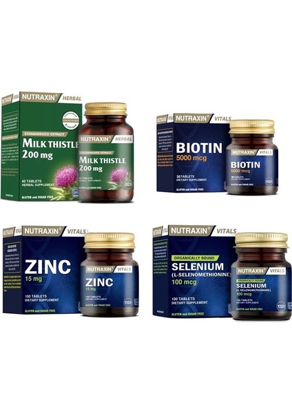 Milk Thistle 60 Tablet+Selenyum 100 Tablet+ Biotin 30 Tablet+ Çinko 100 Tablet