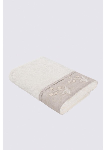 Ayliz Banyo Havlusu Organik Pamuk El Nakışlı Krem 80 x 150 cm