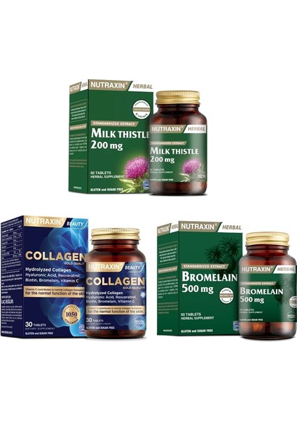 Milk Thistle 60 Tablet + Hidrolize 30 Tablet + Bromelain 60 Kapsül
