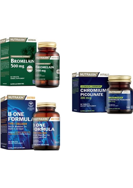 B-One Formula 90 Tablet+Bromelain 500 Mg 60 Kapsül + Chromium Picolinate (Krom) 90 Tablet