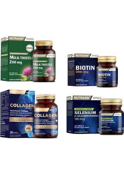 Milk Thistle 60 Tablet + Hidrolize 30 Tablet + Biotin 30 Tablet+Selenyum 100 Tablet